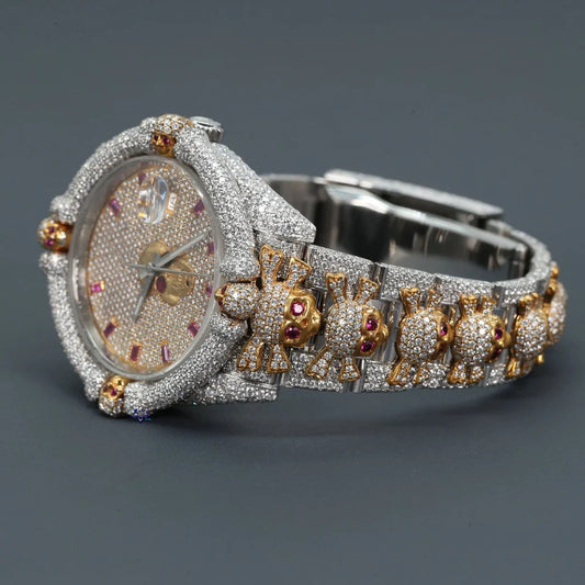 RoseWatch Iced Skull Candy Lab-Grown Diamond Watch – Two Tone Custom Luxury Timepiece