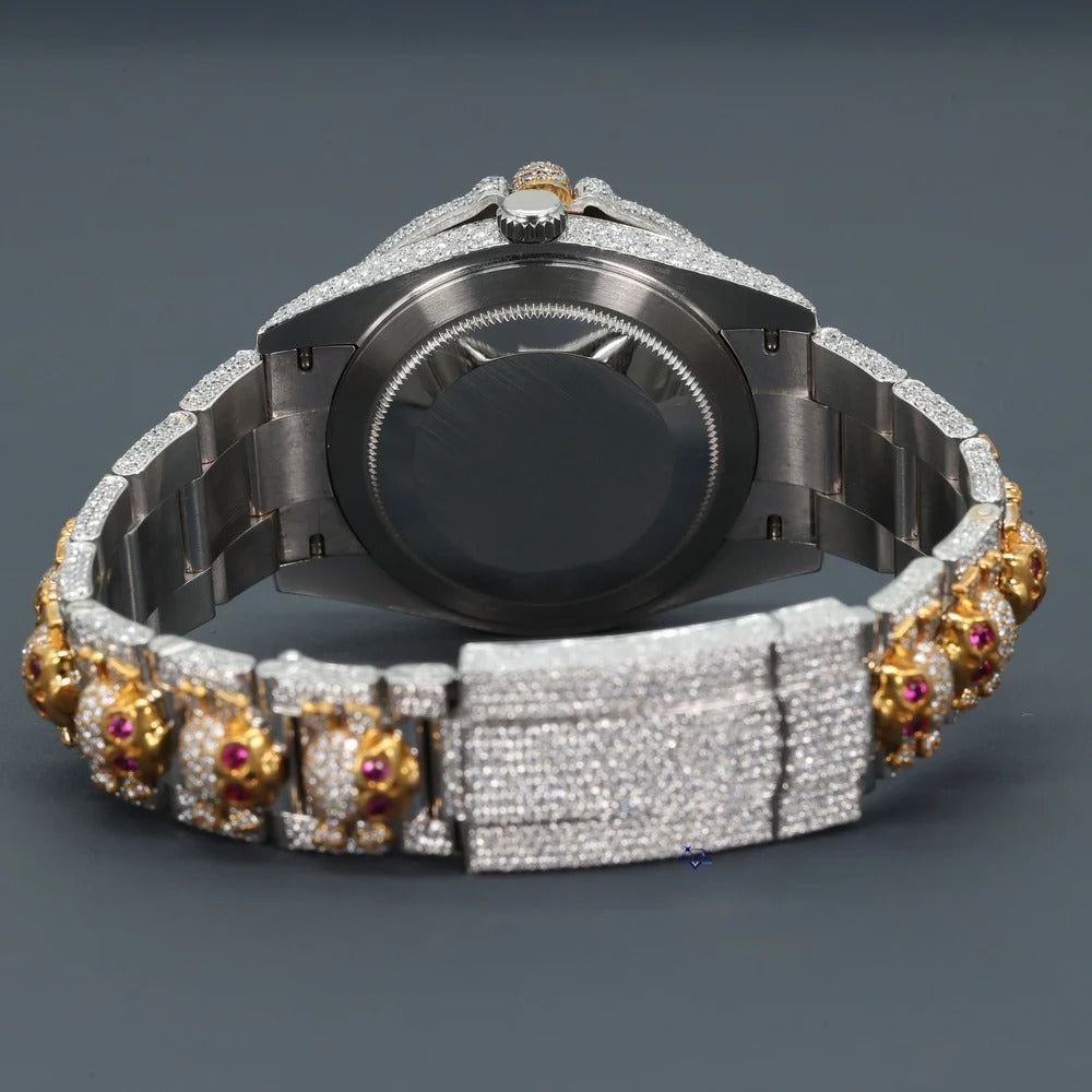 RoseWatch Iced Skull Candy Lab-Grown Diamond Watch – Two Tone Custom Luxury Timepiece