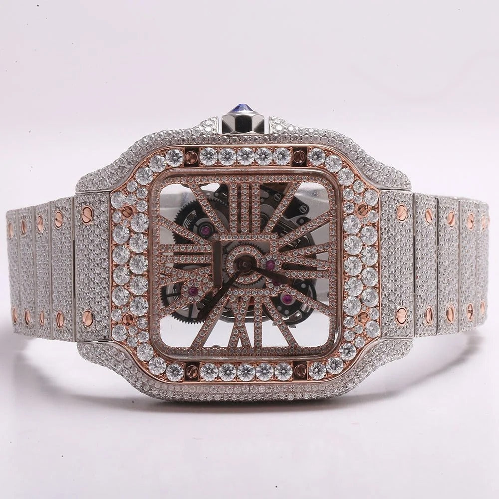 RoseWatch Iced Skeleton Lab-Grown Diamond Watch – Rose Gold Luxury Automatic Timepiece