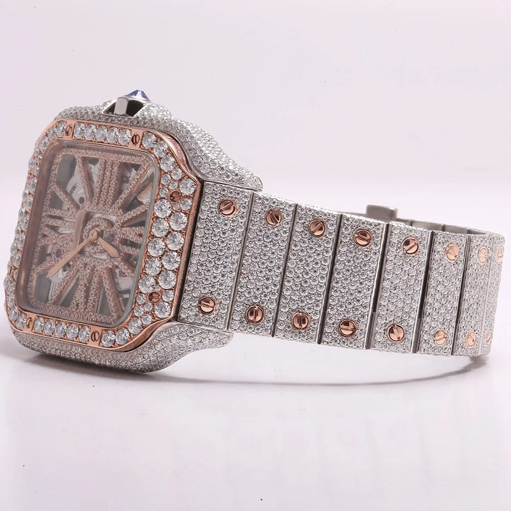 RoseWatch Iced Skeleton Lab-Grown Diamond Watch – Rose Gold Luxury Automatic Timepiece