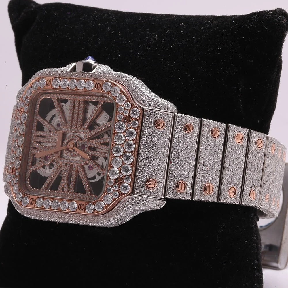 RoseWatch Iced Skeleton Lab-Grown Diamond Watch – Rose Gold Luxury Automatic Timepiece