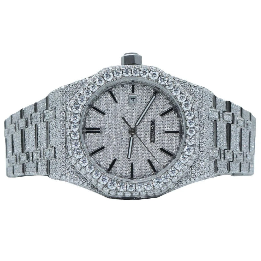 RoseWatch Original Diamond-Studded Custom Luxury Watch – Silver Iced-Out Stainless Steel Timepiece