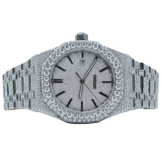 RoseWatch Original Diamond-Studded Custom Luxury Watch – Silver Iced-Out Stainless Steel Timepiece