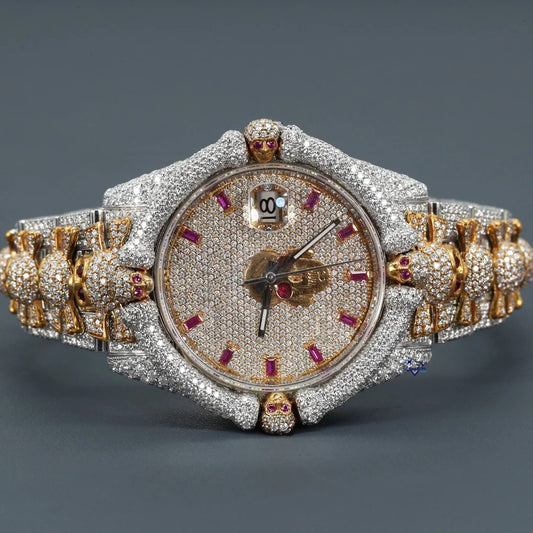 RoseWatch Iced Skull Candy Lab-Grown Diamond Watch – Two Tone Custom Luxury Timepiece