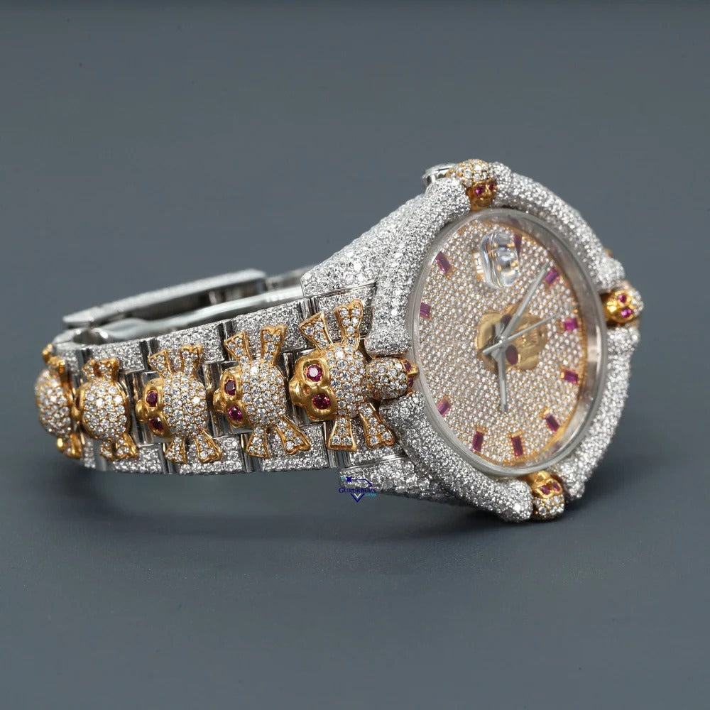 RoseWatch Iced Skull Candy Lab-Grown Diamond Watch – Two Tone Custom Luxury Timepiece