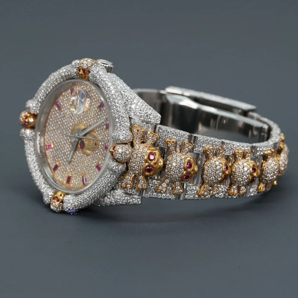 RoseWatch Iced Skull Candy Lab-Grown Diamond Watch – Two Tone Custom Luxury Timepiece